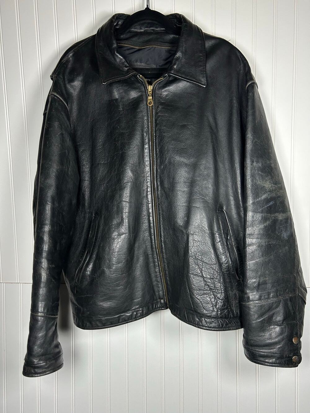Wilson Leather Jacket Men 2X Big Black Corduroy Trim  Motorcycle Casual Outdoors
